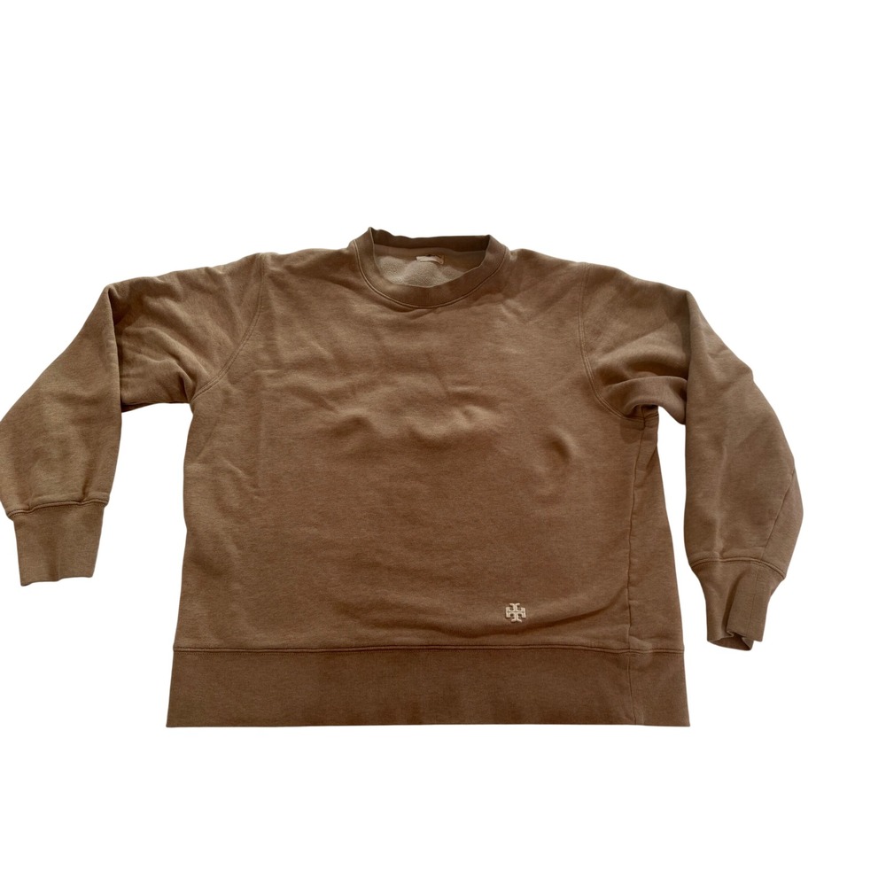 Tory Sport Womens Taupe Heathered French Terry Raglan Crewneck Sweatshirt Logo - Picture 2 of 10